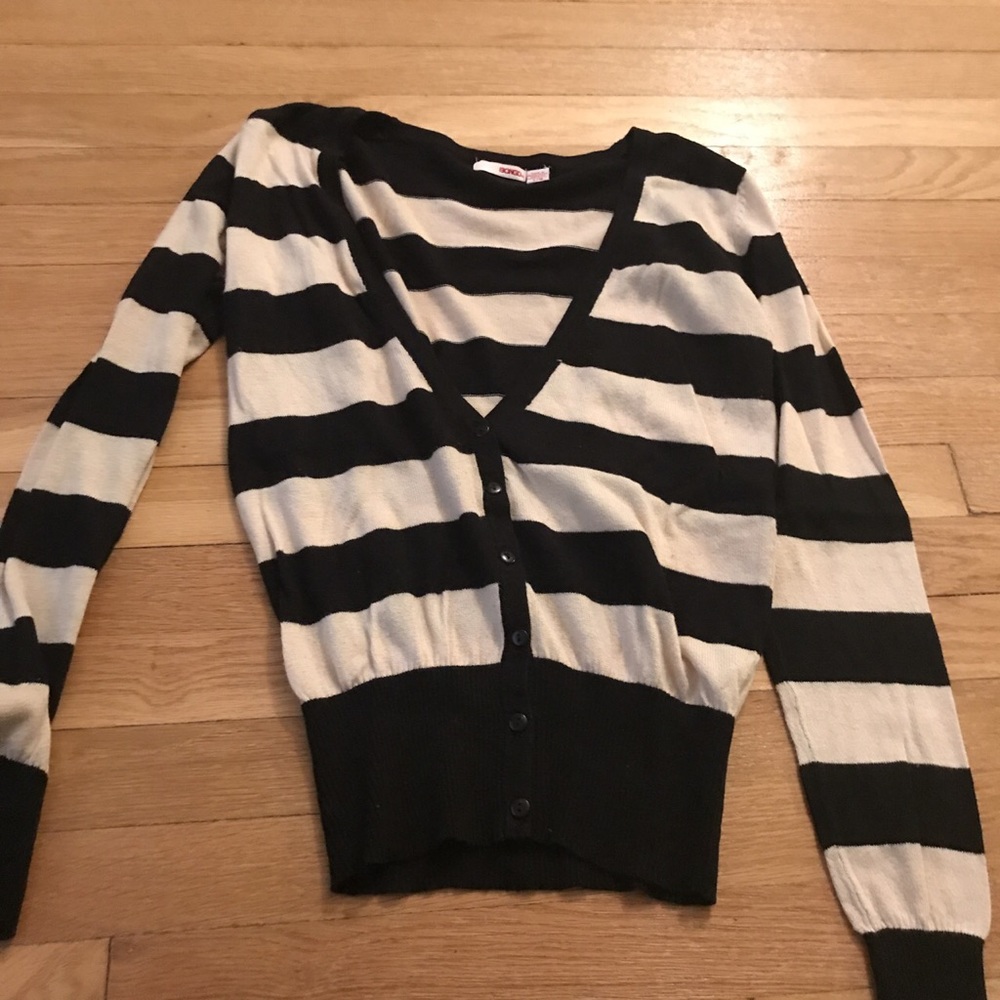 Cream and Black Striped Cardigan